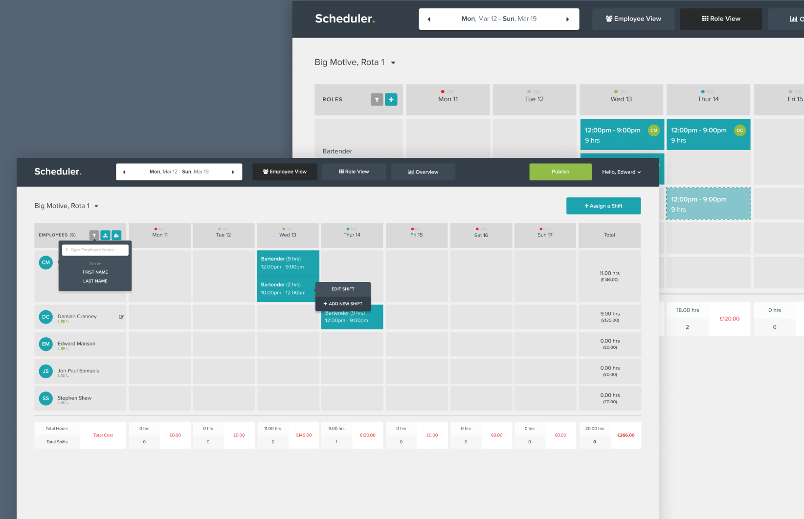 Scheduler - Product dashboard interfaces