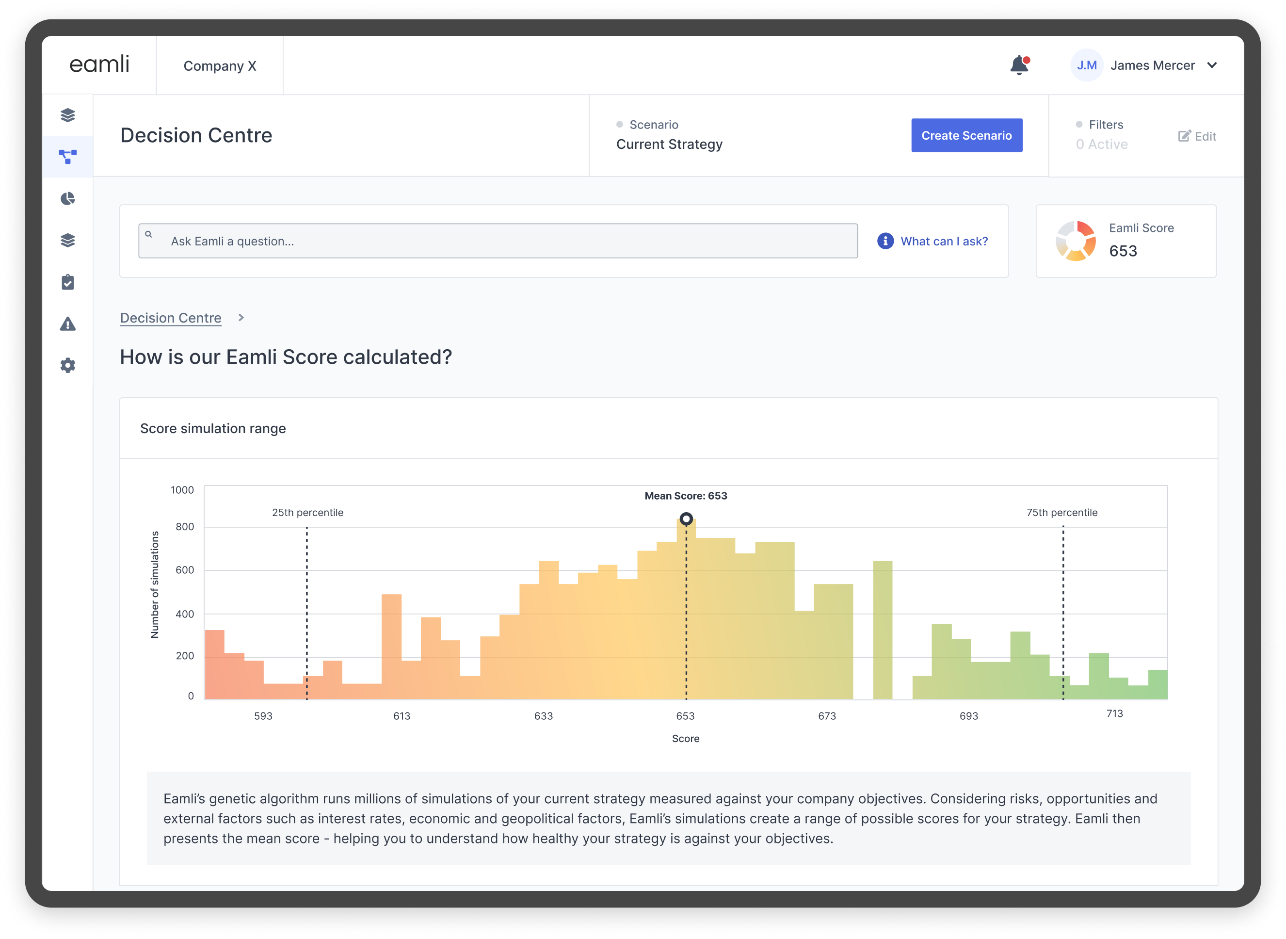 The eamli decision centre dashboard showing how the eamli score is calculated